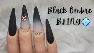 Acrylic Application: Black Ombre Bling Nails