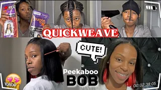 HOW TO: 50$ QUICK WEAVE PEEKABOO BOB | BLUNT CUT | WITH LEAVEOUT *beginner friendly* MIDDLE PART |