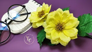 Classic dahlia flowers out of easy crepe paper//DIY//ASMR craft paper