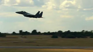 U.S. Air Force F-15E Strike Eagles take off in support of NATO Air Shielding