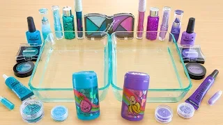 Teal vs Purple - Mixing Makeup Eyeshadow And Glitter Into Clear Slime! Satisfying Slime Video #15
