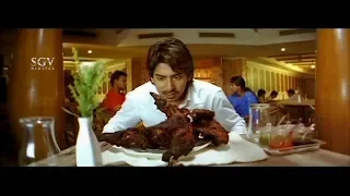 Prajwal Devaraj order Turkey Chicken | Aindritha Ray | Kannada Comedy Scene |Nannavanu Kannada Movie