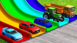 Flatbed Trailer Truck Transportation with Cars & Slide Color - BeamNGDrive