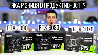 Порівняння топових відеокарт Asus GeForce RTX 3070, GeForce RTX 3080, GeForce RTX 3090 TUF GAMING.