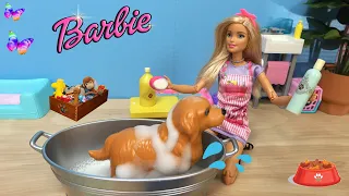 Barbie and Barbie’s Sister Chelsea Grooming Puppies at Barbie’s Famous Pet Grooming and Spa Salon