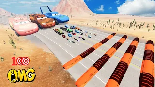 PIXAR CAR vs Big & Small Lightning McQueen Boy,Tow Mater vs Dinoco vs 100 SPEED BUMP😱- BeamNG.Drive