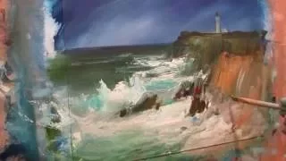 Seascape oil painting. Rocky coast. Part 1.