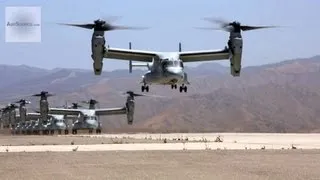 Group of MV-22 Osprey and CH-53E Super Stallion Takeoff