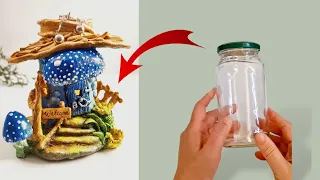 DIY Fairy House Lamp/ Jewelry Tray Using Jar, Cardboard, and Air Dry Clay
