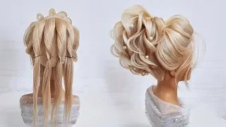 Beautiful hairstyle step by step.Wedding hairstyle.The average beam