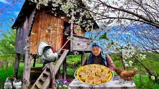 Life in the Azerbaijan Village. Cooking Strudels with minced meat.