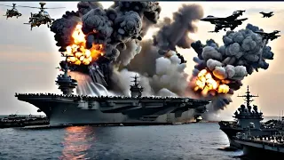 Today, Just Arrived in the Red Sea US Aircraft Carrier Destroyed by Iranian and Houthi Ka-52 Helicop