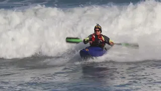 Ocean Freestyle Kayaking. Kayak Surfing after the Storm