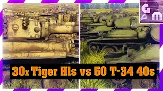 War Thunder 30 Tiger H1s vs 50 T-34 1940s