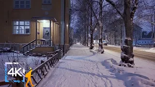 Alone at Night in the Snowy Suburban Streets of Helsinki, Finland 4K