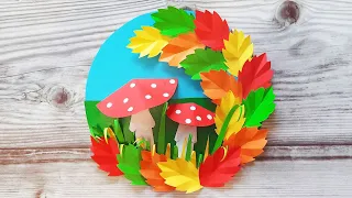 Объемная аппликация на тему осень из бумаги "Мухоморы". DIY Autumn crafts from paper. Mushroom