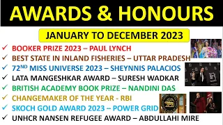 Awards & Honours 2023 | January to December 2023 | Topic Wise Current Affairs