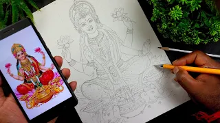 Laxmi mata drawing, How to draw maa laxmi , Outline Drawing , Lakshmi mata ki drawing