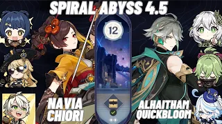 C0 Chiori and Navia Double Pyro & C0 Alhaitham Quickbloom | Spiral Abyss 4.5 - Floor 12 9⭐