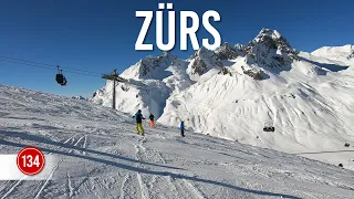 Skiing red piste 134 'Balmen' in Zürs St Anton Ski Arlberg.