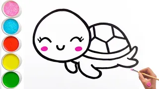 How to draw Cute Turtle for kids | Easy step by step Sea Animals, Tortoise Drawing