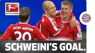 Schweinsteiger's free kick finds the top corner