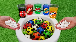 Experiment !! Football VS Cola, Yedigün Blue, Fanta, Mtn Dew, Fruko and Mentos in the toilet