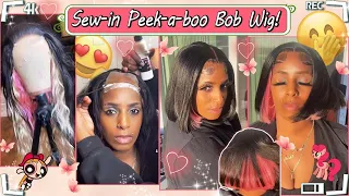 🌷Transparent Lace Closure Install | Sew-in Hair Weave + Pink Peekaboo Bob | #ULAHAIR Review