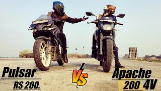 Bajaj Pulsar RS200 BS6 Vs TVS Apache RTR 200 4V BS6 || Drag Race || Bajaj Vs TVS || Who Will Win?