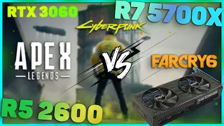 R5 2600 vs R7 5700X | RTX 3060 12GB | APEX, Cyberpunk 2077, Far Cry 6