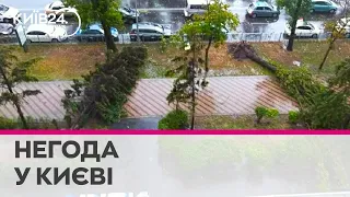 Поламані дерева, зникло світло: на Київ налетів ураганний вітер, почалася гроза