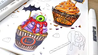 Halloween Cupcake | How to color with Copic markers #shorts #markertutorial #markerdrawing