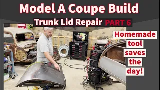 Model A trunk lid repair part 6! Homemade tool makes big progress! Hot Rod Build! #welding #rusty