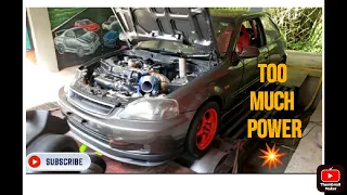 I think we made 600hp on 19psi - Dyno tuning the K20 Turbo "Side Chick" & Sick Draggy Pull.