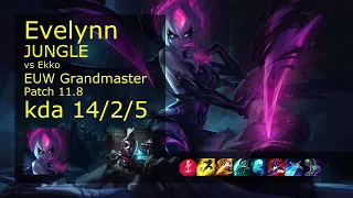 Evelynn vs Ekko Jungle - EUW Grandmaster 14/2/5 Patch 11.8 Gameplay