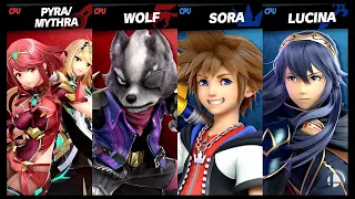 Pyra / Mythra and Wolf VS Sora and Lucina LV 9 CPU Battle Super Smash Bros Ultimate