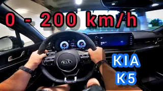 Kia K5 acceleration 0 - 100, 0 - 200 km/h , exterior and exterior from the first person 4k video