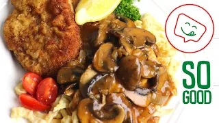 Jagerschnitzel - Authentic German Schnitzel with Brown Jager Sauce