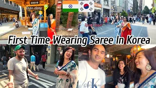 First Time Wearing Saree In Korea | Foreigners React To India | Insadong