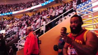 Cleveland Cavaliers fans sing the National Anthem before Game 2 of the NBA Playoffs