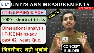 UNITS,MEASUREMENT|IIT-JEE MAINS,ADVANCED|L1|DIMENSIONS,ITS USE|WITH PAST 42+YR QUESTIONS|KDp SIR|