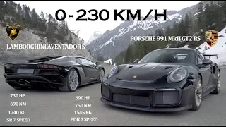 COMPARATIVE!! LAMBORGHINI AVENTADOR S 730HP Vs PORSCHE 991 MkII GT2 RS 690HP - AWD Vs RWD