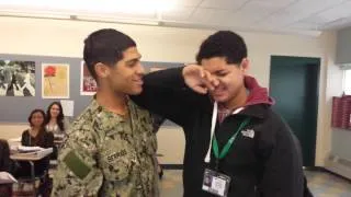 Military brother surprises little brother at school