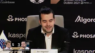 GM Ian Nepomniachtchi Apologises for his performance "it was below GM Level" Game 8 WCC 2021