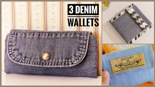 3 DIY DENIM WALLET IDEAS FROM OLD JEANS | Upcycle Craft