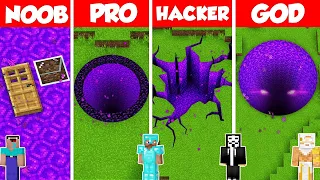 SECRET PORTAL BASE BUILD CHALLENGE - Minecraft Battle: NOOB vs PRO vs HACKER vs GOD / Animation