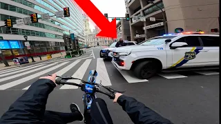 ELECTRIC DIRTBIKE WHEEL!ES THROUGH THE CITY! *THEY TRIED TO STOP US*