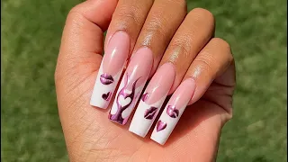 PINK Chrome VALENTINES Nails | French Acrylic Nails | Tutorial