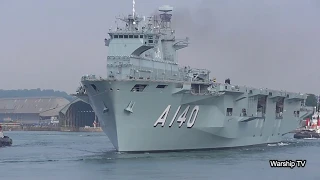 PHM ATLANTICO A140 (EX HMS OCEAN) LEAVES DEVONPORT NAVAL BASE FOR SEA TRIALS - 16th July 2018