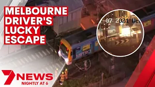 Melbourne driver’s close call as a train ploughs into his van | 7NEWS